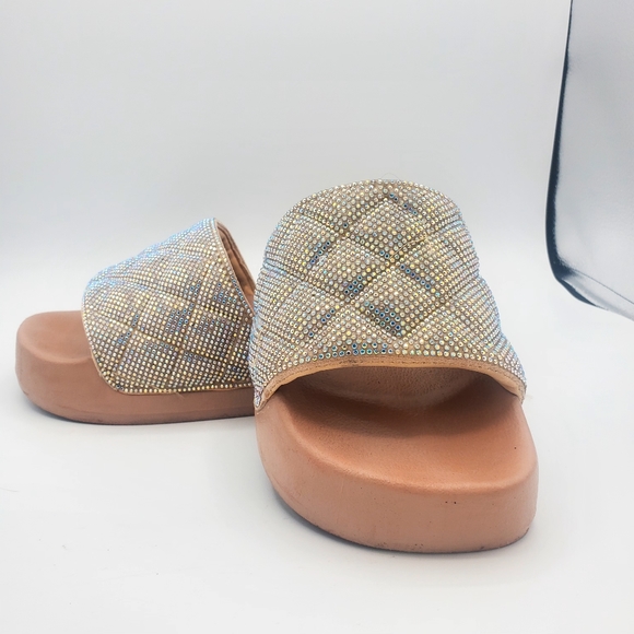 MADDEN GIRL Women Pink Rhinestone Quilted Round Toe platform slip on slide 8 - Picture 2 of 8